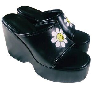 NEW BLACK PLATFORM SLIDE SANDALS